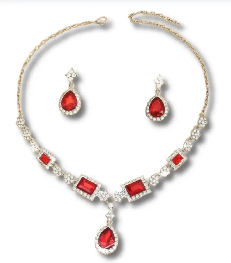 Collana e orecchini base argentata in lega con zirconi due colori