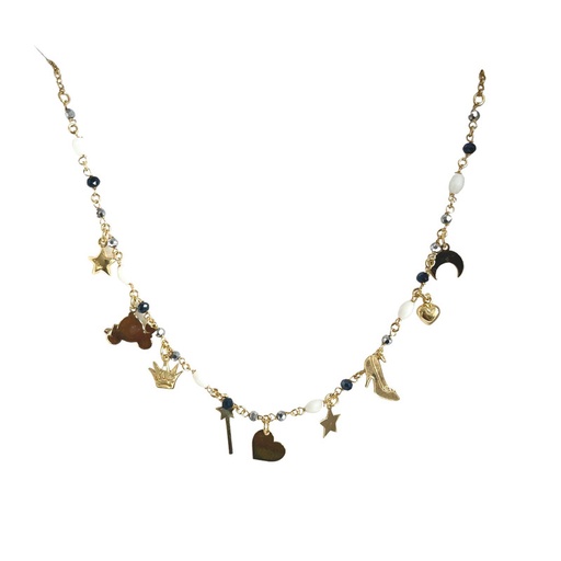 [LM22CL127] COLLANA COLORE ORO CON ELEMENTI PORTA FORTUNA PRINCIPESSA, CARROZZA