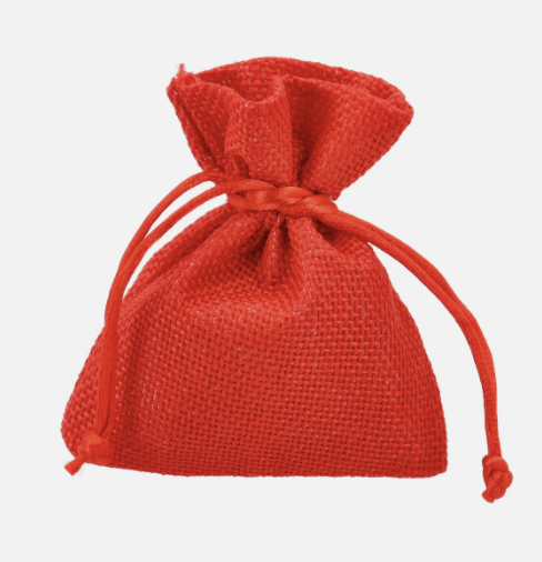 [S22/RS-CK7303] SACCHETTO STOFFA JUTA ROSSO CON LACCETTI 9,5X13 CM 10/50