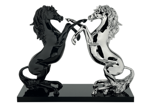 [AM2862/M B]  Scultura di due cavalli rampanti di colore argento e nero