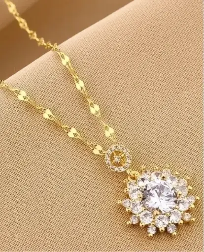 COLLANA LISA PUNTO LUCE intarsio in acciaio al titanio e cristallo artificiale